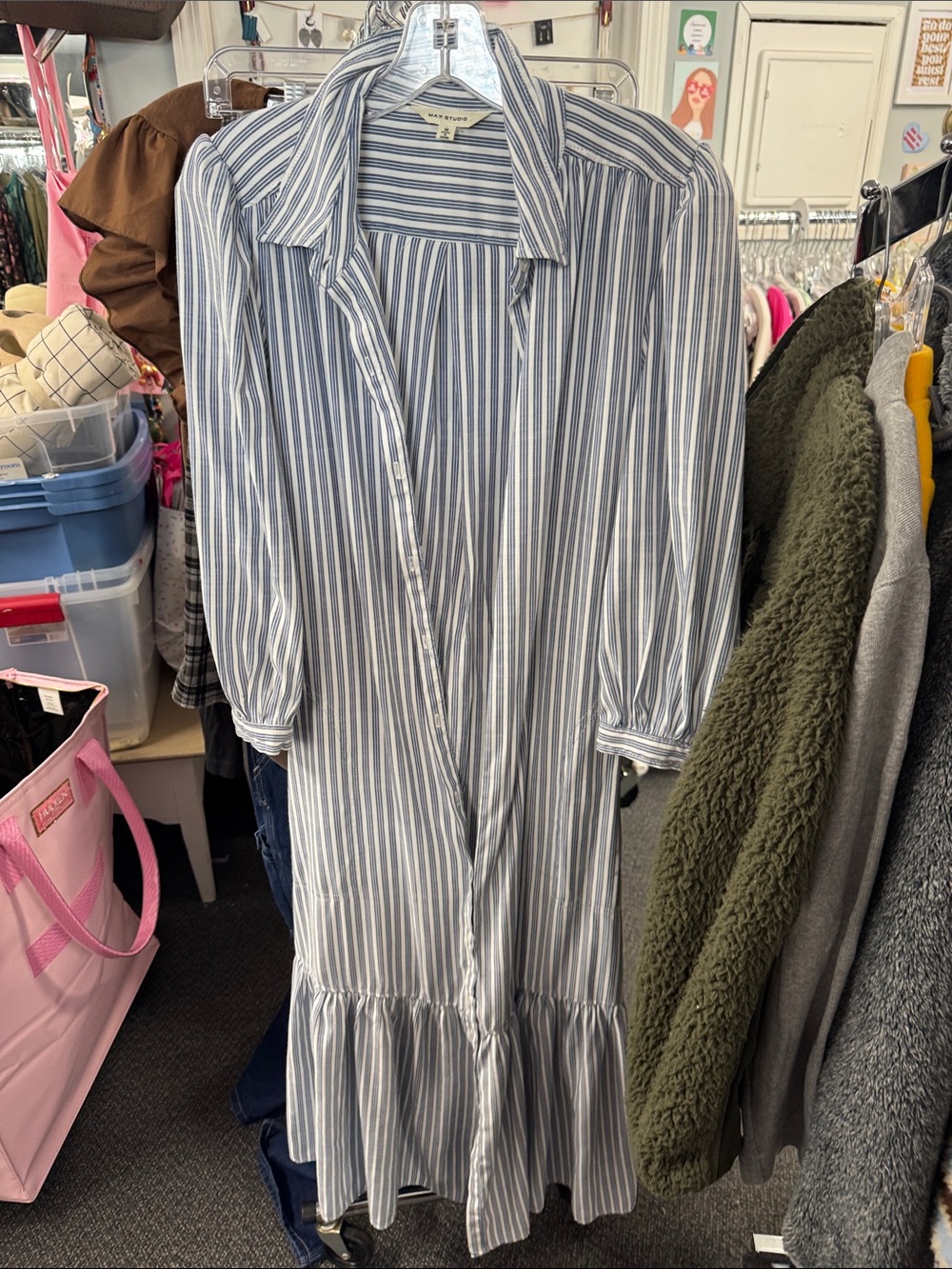 Max studio striped button down dress M // 091606